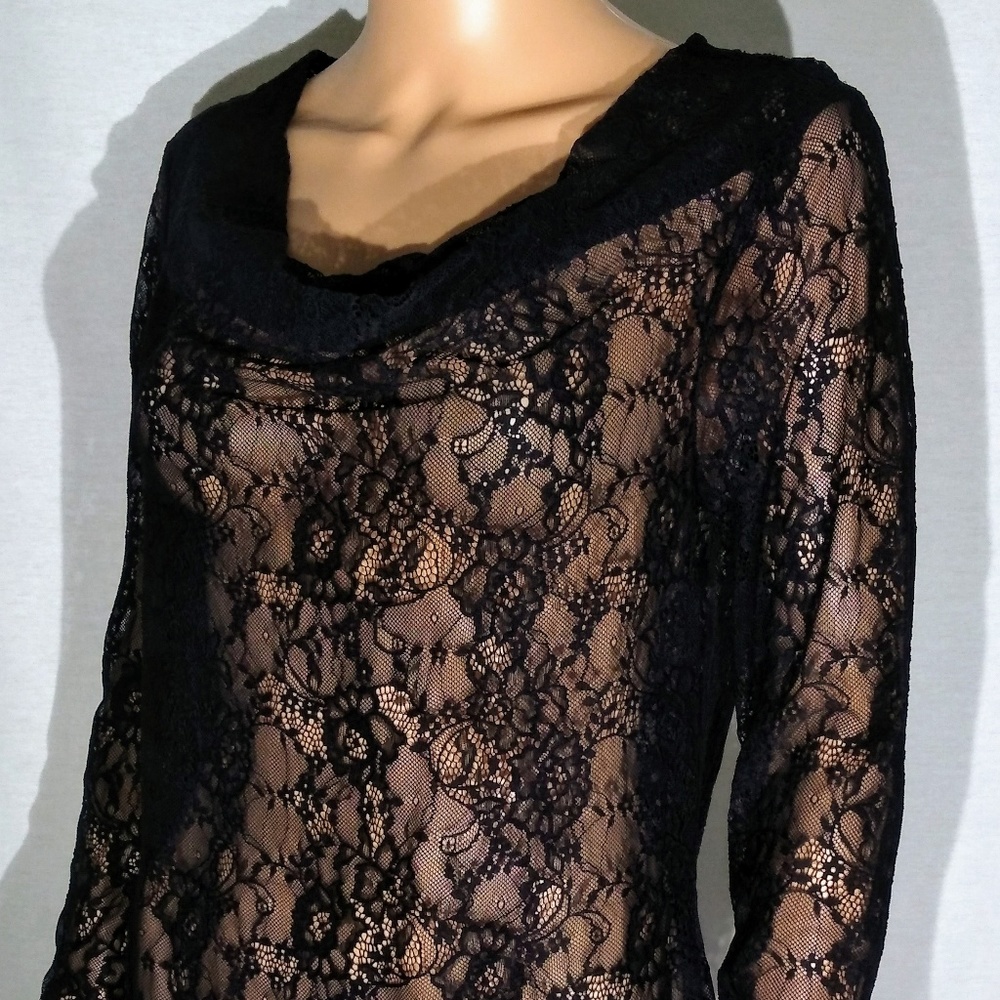 Dennis Basso:  All Stretch Lace Cowl Neck Top (S)